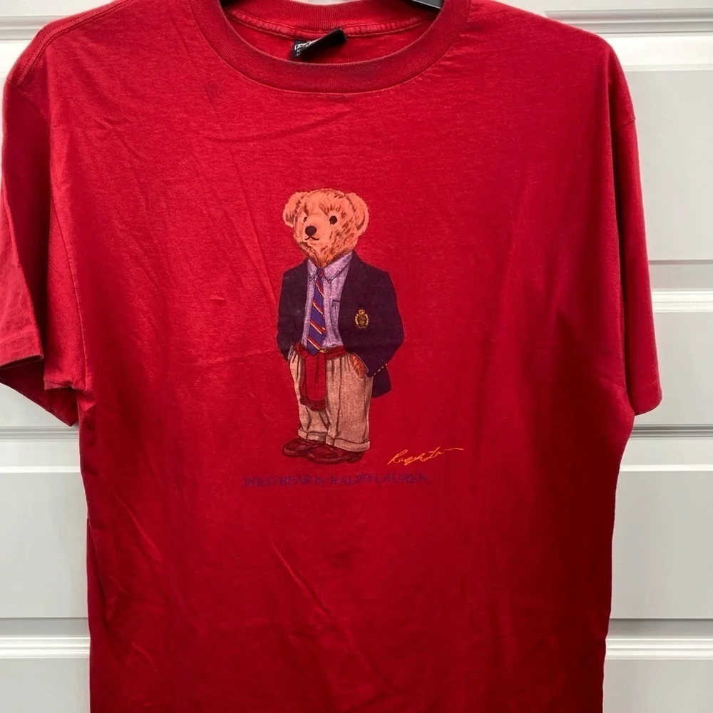Vintage Polo Ralph Lauren Shirt Mens Large Polo Bear Made USA 90s Tee T-Shirt